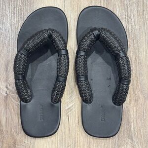 STAUD Black Raffia Sierra Sandals